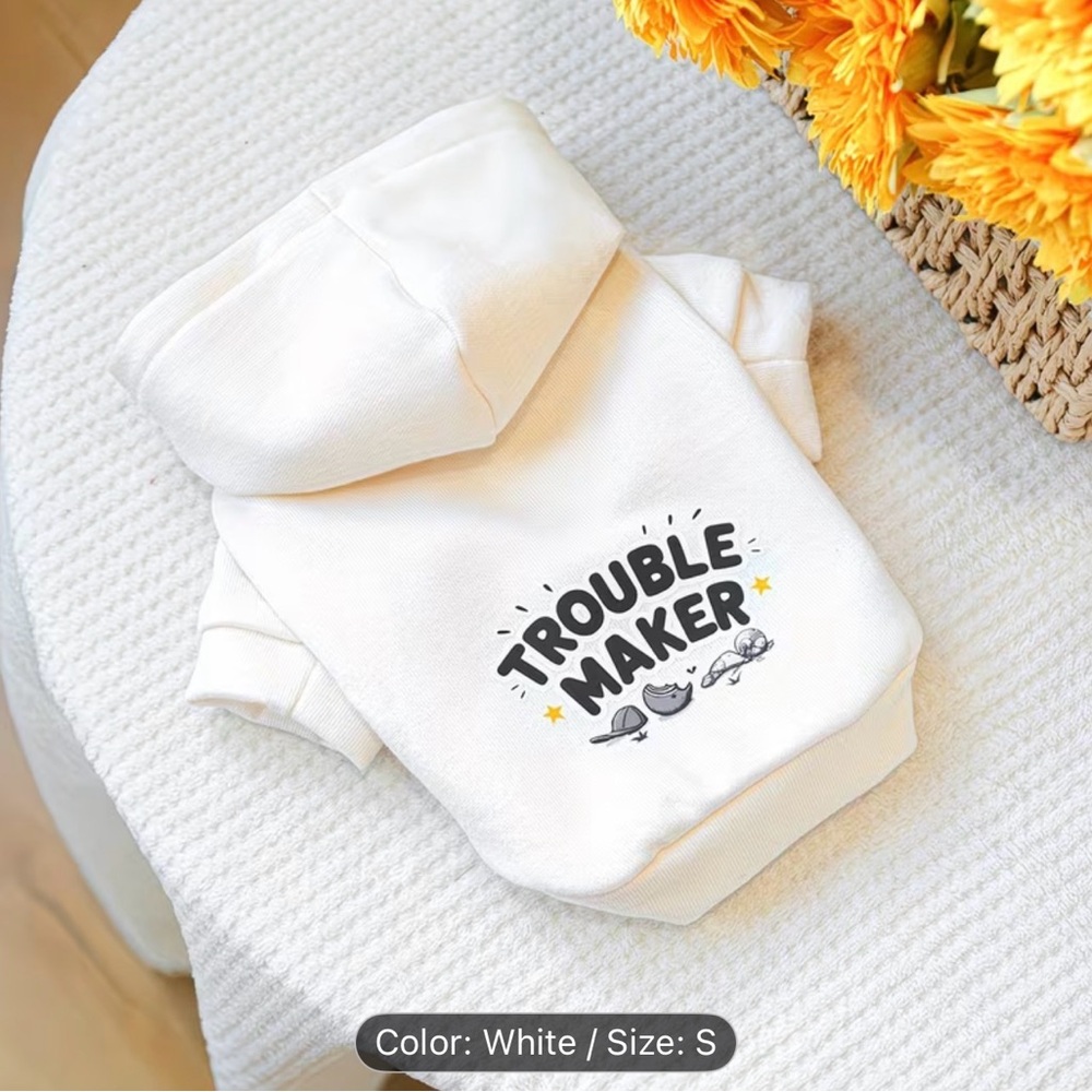 🛍️ 3 for $10 🛍️ White 'Trouble Maker' Pet Cat or Dog Hoodie Sweatshirt